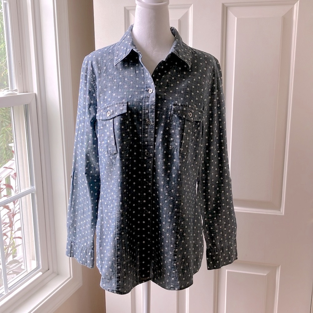 ORVIS Women’s Polka Dot Cotton Shirt Long Sleeve Size 12 NWOT